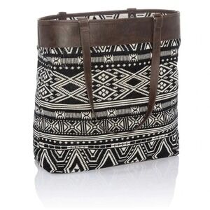 Thirty-One Reversible Tote Rio Weave Print Aztec Black White Brown Faux Leather